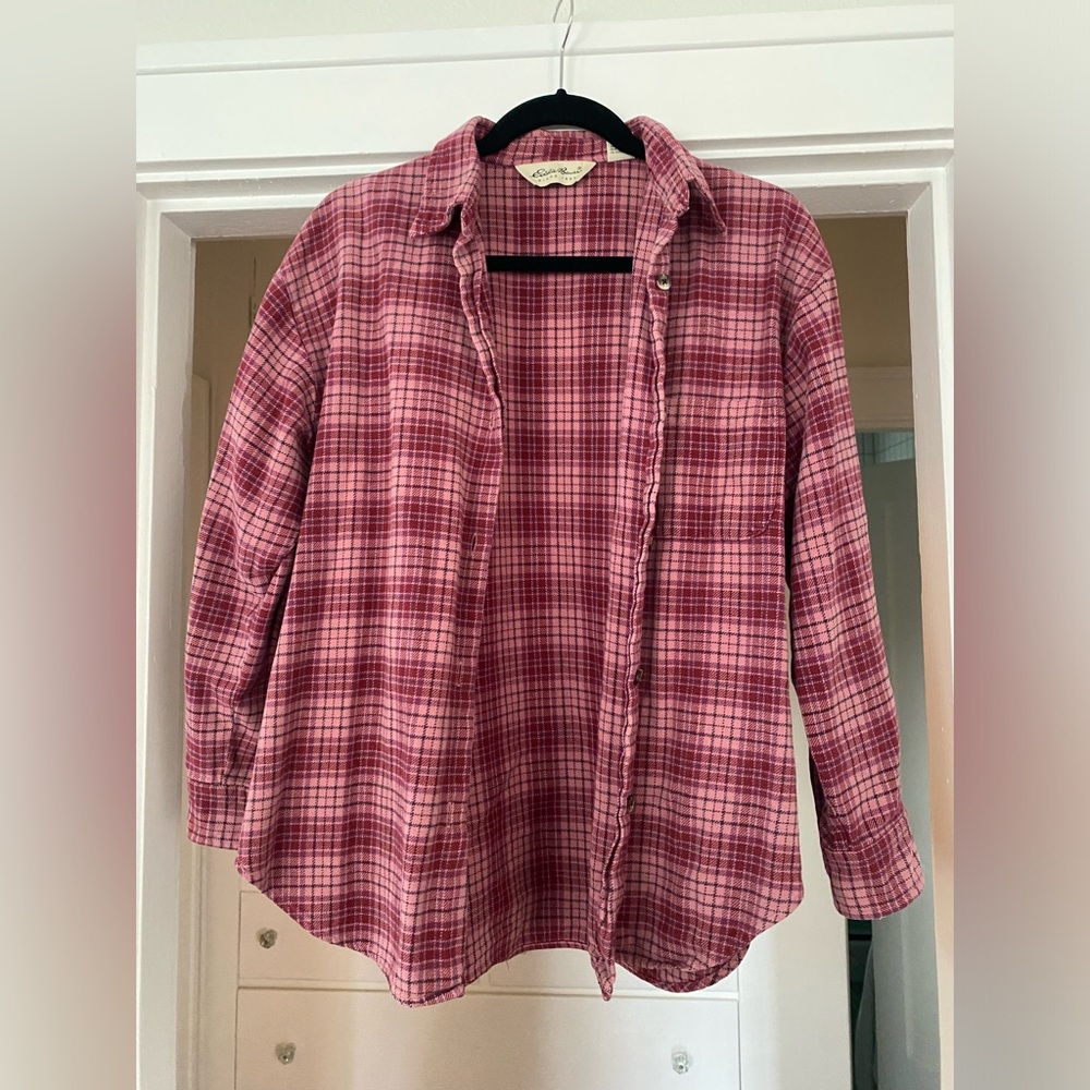 Eddie Bauer Pink Plaid Cotton Button Down Size Small